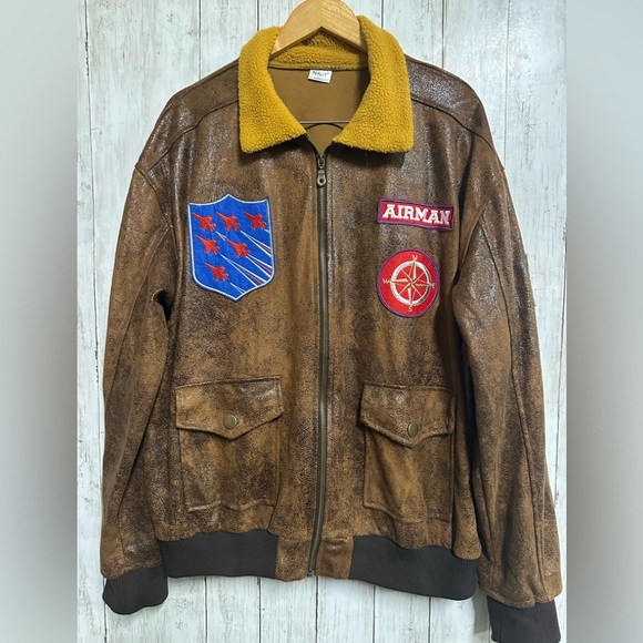 Spirit Top Gun Men Aviator Faux Leather Bomber Jacket Size L - Picture 2 of 9